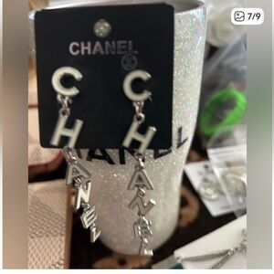 Fashion Silver-tone Drop Logo Earrings - Silver